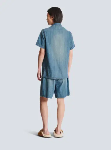 Balmain Short-sleeved pyjama shirt in faded denim | Thumbnail 4 Balmain Short-sleeved pyjama shirt in faded denim | Thumbnail 4