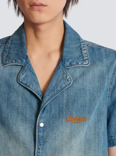 Balmain Short-sleeved pyjama shirt in faded denim | Thumbnail 5 Balmain Short-sleeved pyjama shirt in faded denim | Thumbnail 5
