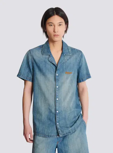 Balmain Short-sleeved pyjama shirt in faded denim | Thumbnail 6 Balmain Short-sleeved pyjama shirt in faded denim | Thumbnail 6