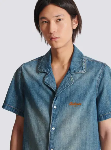 Balmain Short-sleeved pyjama shirt in faded denim | Thumbnail 7 Balmain Short-sleeved pyjama shirt in faded denim | Thumbnail 7