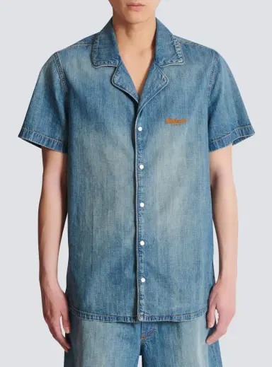 Balmain Short-sleeved pyjama shirt in faded denim | Thumbnail 8 Balmain Short-sleeved pyjama shirt in faded denim | Thumbnail 8