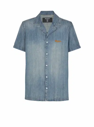 Balmain Short-sleeved pyjama shirt in faded denim | Thumbnail 1 Balmain Short-sleeved pyjama shirt in faded denim | Thumbnail 1