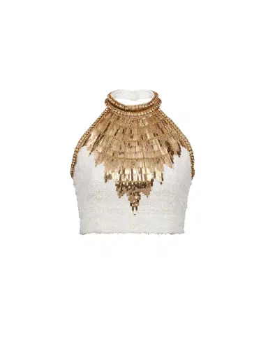 Balmain Embroidered tweed crop top | Thumbnail 1 Balmain Embroidered tweed crop top | Thumbnail 1