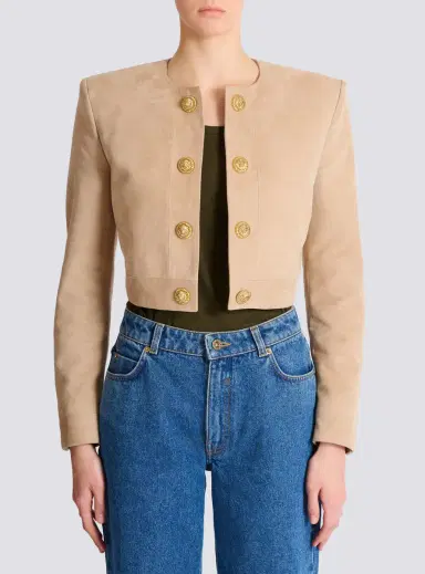 Balmain Cropped suede leather jacket | Thumbnail 8 Balmain Cropped suede leather jacket | Thumbnail 8