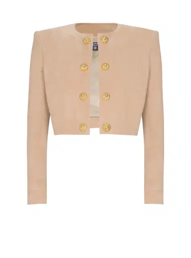 Balmain Cropped suede leather jacket | Thumbnail 1 Balmain Cropped suede leather jacket | Thumbnail 1