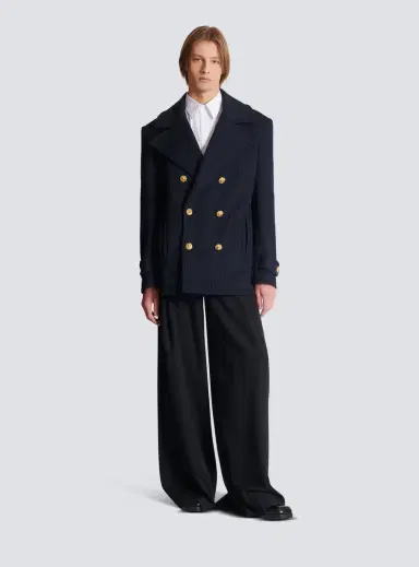 Balmain Short striped wool pea coat | Thumbnail 2 Balmain Short striped wool pea coat | Thumbnail 2