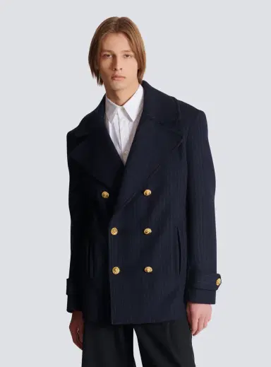 Balmain Short striped wool pea coat | Thumbnail 7 Balmain Short striped wool pea coat | Thumbnail 7
