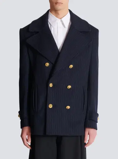 Balmain Short striped wool pea coat | Thumbnail 8 Balmain Short striped wool pea coat | Thumbnail 8