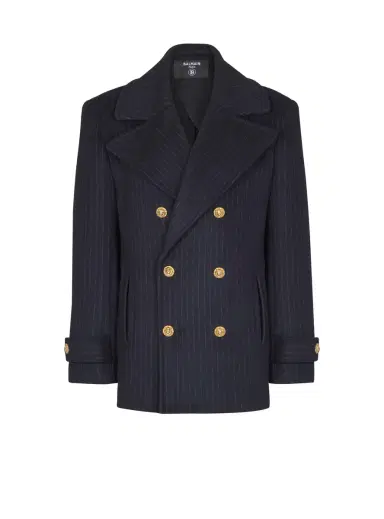 Balmain Short striped wool pea coat | Thumbnail 1 Balmain Short striped wool pea coat | Thumbnail 1