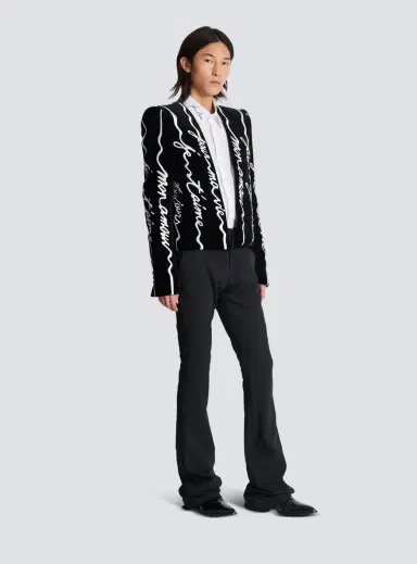 Balmain Cropped velvet jacket with all-over "Love Letter" embroidery | Thumbnail 3 Balmain Cropped velvet jacket with all-over "Love Letter" embroidery | Thumbnail 3