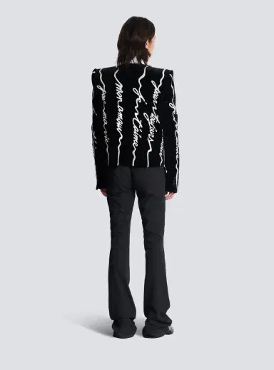 Balmain Cropped velvet jacket with all-over "Love Letter" embroidery | Thumbnail 4 Balmain Cropped velvet jacket with all-over "Love Letter" embroidery | Thumbnail 4