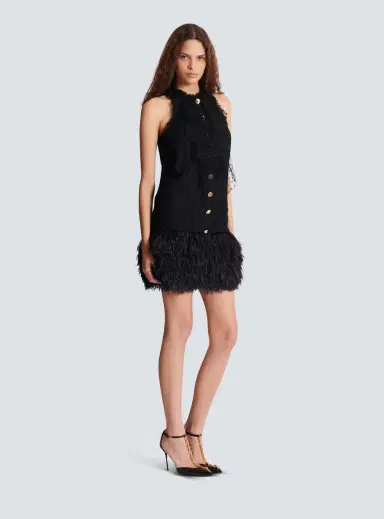 Balmain Flowing lace and feather dress | Thumbnail 3 Balmain Flowing lace and feather dress | Thumbnail 3