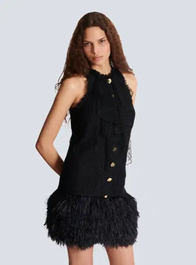 Balmain Flowing lace and feather dress | Thumbnail 5 Balmain Flowing lace and feather dress | Thumbnail 5