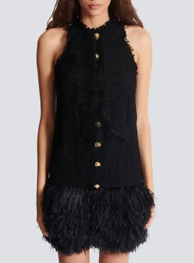 Balmain Flowing lace and feather dress | Thumbnail 7 Balmain Flowing lace and feather dress | Thumbnail 7