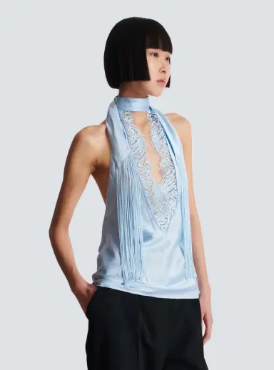 Balmain Backless fringed satin top | Thumbnail 5 Balmain Backless fringed satin top | Thumbnail 5