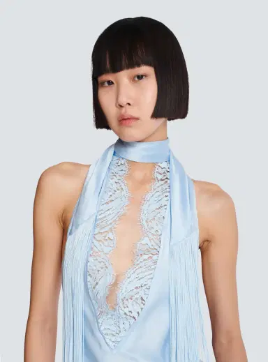 Balmain Backless fringed satin top | Thumbnail 6 Balmain Backless fringed satin top | Thumbnail 6
