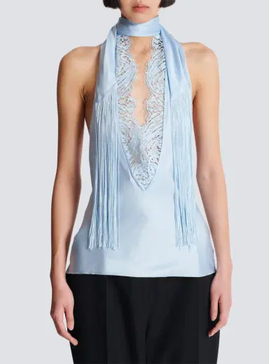 Balmain Backless fringed satin top | Thumbnail 7 Balmain Backless fringed satin top | Thumbnail 7
