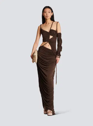 Balmain Asymmetric draped jersey maxi dress | Thumbnail 2 Balmain Asymmetric draped jersey maxi dress | Thumbnail 2