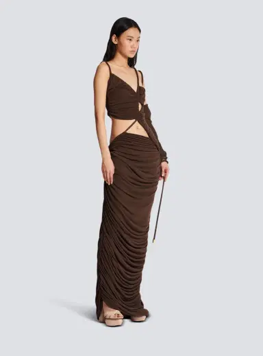 Balmain Asymmetric draped jersey maxi dress | Thumbnail 3 Balmain Asymmetric draped jersey maxi dress | Thumbnail 3