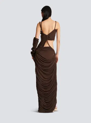 Balmain Asymmetric draped jersey maxi dress | Thumbnail 4 Balmain Asymmetric draped jersey maxi dress | Thumbnail 4