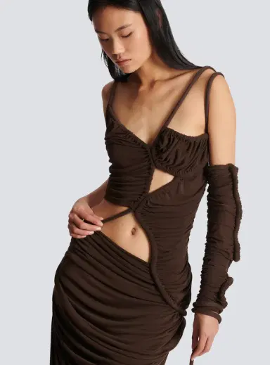 Balmain Asymmetric draped jersey maxi dress | Thumbnail 6 Balmain Asymmetric draped jersey maxi dress | Thumbnail 6