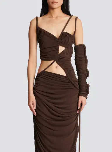 Balmain Asymmetric draped jersey maxi dress | Thumbnail 8 Balmain Asymmetric draped jersey maxi dress | Thumbnail 8
