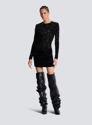 Balmain Short draped dress with sequins and velvet | Thumbnail 2 Balmain Short draped dress with sequins and velvet | Thumbnail 2
