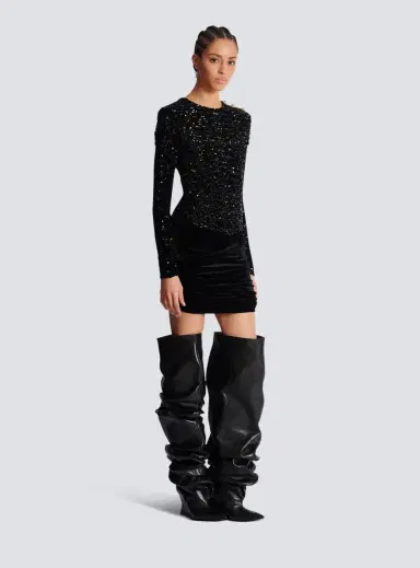 Balmain Short draped dress with sequins and velvet | Thumbnail 3 Balmain Short draped dress with sequins and velvet | Thumbnail 3
