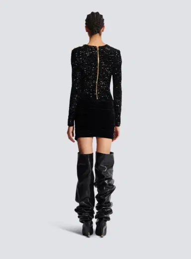 Balmain Short draped dress with sequins and velvet | Thumbnail 4 Balmain Short draped dress with sequins and velvet | Thumbnail 4