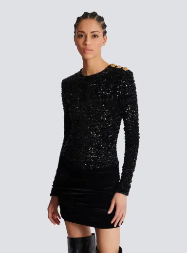Balmain Short draped dress with sequins and velvet | Thumbnail 7 Balmain Short draped dress with sequins and velvet | Thumbnail 7