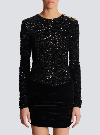 Balmain Short draped dress with sequins and velvet | Thumbnail 8 Balmain Short draped dress with sequins and velvet | Thumbnail 8