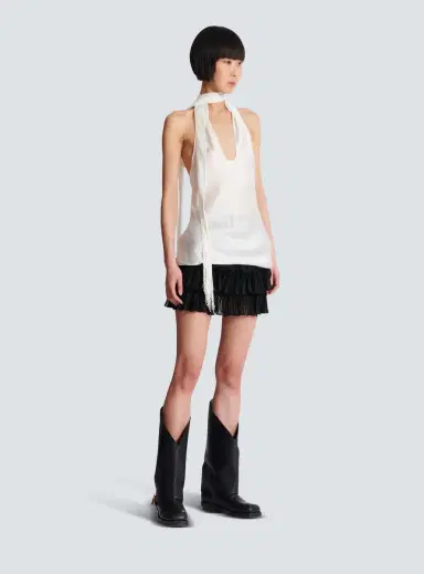 Balmain Backless fringed satin top | Thumbnail 3 Balmain Backless fringed satin top | Thumbnail 3