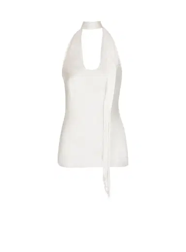 Balmain Backless fringed satin top | Thumbnail 1 Balmain Backless fringed satin top | Thumbnail 1