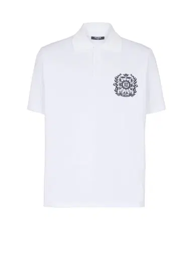 Balmain Cotton polo shirt with Écusson print | Thumbnail 1 Balmain Cotton polo shirt with Écusson print | Thumbnail 1
