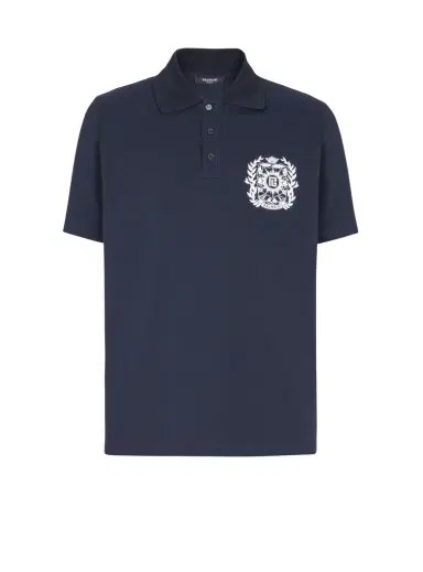 Balmain Cotton polo shirt with Écusson print | Thumbnail 1 Balmain Cotton polo shirt with Écusson print | Thumbnail 1