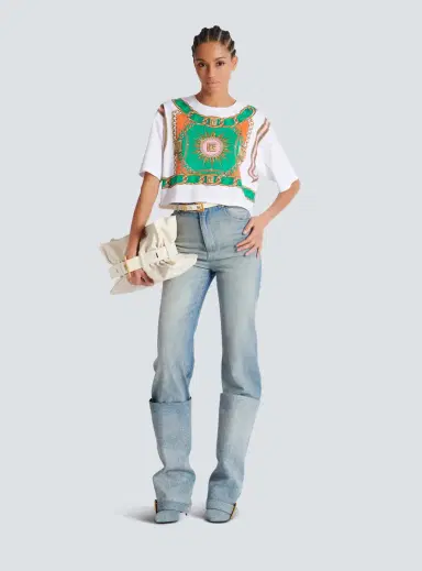 Balmain Cropped T-shirt with Foulard print | Thumbnail 2 Balmain Cropped T-shirt with Foulard print | Thumbnail 2