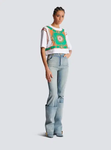 Balmain Cropped T-shirt with Foulard print | Thumbnail 3 Balmain Cropped T-shirt with Foulard print | Thumbnail 3