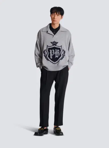 Balmain College Emblem polo sweater in eco-cashmere | Thumbnail 2 Balmain College Emblem polo sweater in eco-cashmere | Thumbnail 2