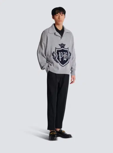Balmain College Emblem polo sweater in eco-cashmere | Thumbnail 3 Balmain College Emblem polo sweater in eco-cashmere | Thumbnail 3