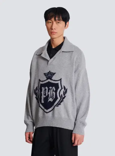 Balmain College Emblem polo sweater in eco-cashmere | Thumbnail 5 Balmain College Emblem polo sweater in eco-cashmere | Thumbnail 5