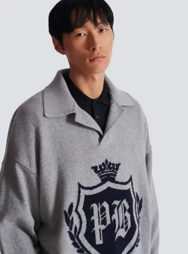 Balmain College Emblem polo sweater in eco-cashmere | Thumbnail 6 Balmain College Emblem polo sweater in eco-cashmere | Thumbnail 6