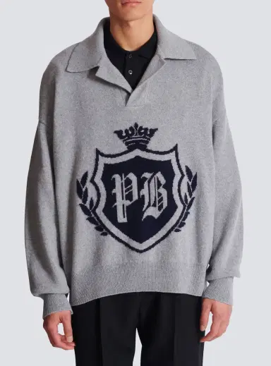 Balmain College Emblem polo sweater in eco-cashmere | Thumbnail 7 Balmain College Emblem polo sweater in eco-cashmere | Thumbnail 7