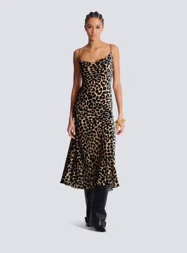 Balmain Flowing leopard print velvet dress | Thumbnail 2 Balmain Flowing leopard print velvet dress | Thumbnail 2