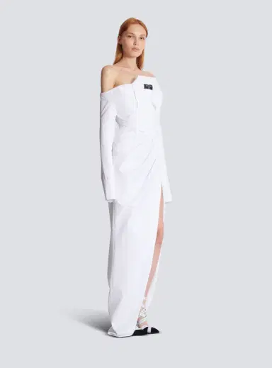Balmain Long-sleeved poplin bustier dress | Thumbnail 3 Balmain Long-sleeved poplin bustier dress | Thumbnail 3