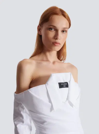 Balmain Long-sleeved poplin bustier dress | Thumbnail 7 Balmain Long-sleeved poplin bustier dress | Thumbnail 7