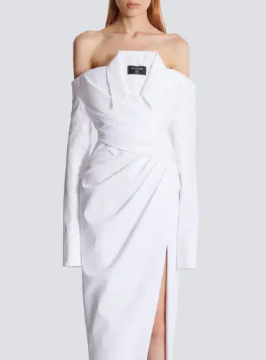 Balmain Long-sleeved poplin bustier dress | Thumbnail 8 Balmain Long-sleeved poplin bustier dress | Thumbnail 8