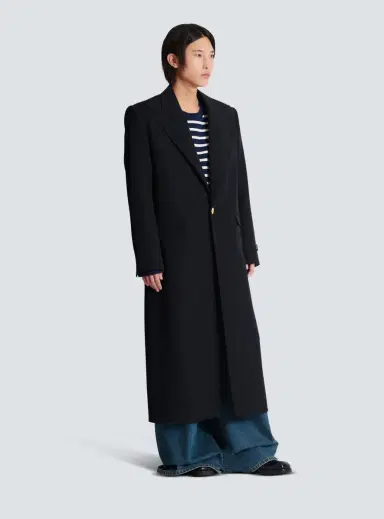 Balmain Long coat in grain de poudre wool | Thumbnail 3 Balmain Long coat in grain de poudre wool | Thumbnail 3