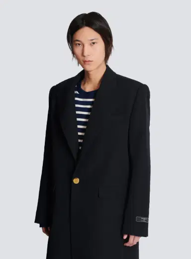 Balmain Long coat in grain de poudre wool | Thumbnail 7 Balmain Long coat in grain de poudre wool | Thumbnail 7