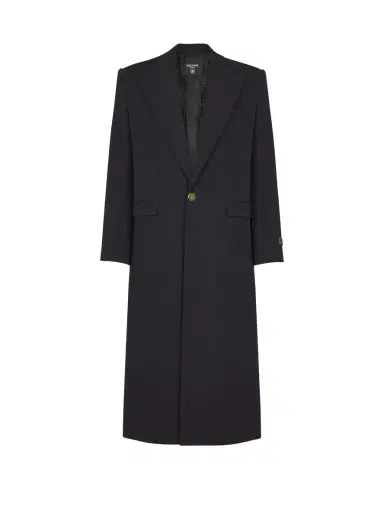 Balmain Long coat in grain de poudre wool | Thumbnail 1 Balmain Long coat in grain de poudre wool | Thumbnail 1