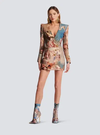 Balmain Sky printed monogrammed jacquard wrap dress | Thumbnail 2 Balmain Sky printed monogrammed jacquard wrap dress | Thumbnail 2